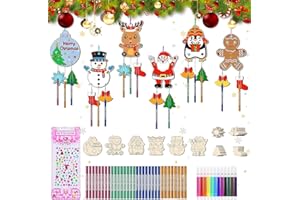 BAISHUWU Scacciapensieri di Natale in Legno, 12pcs Kit di Campanelli a Vento in Legno di Natale, Scacciapensieri Natalizi Fai da Te, Decorazioni Natalizie in Legno per Bambini Fatta a Mano con Cordino, Penna