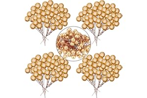 POPOYU 100pcs Christmas Berry Artificial Holly Berries, Artificial Fruits Red Berry Picks Winter Berries Bunch BerryBranches for Xmas Tree Decs,Christmas Wreath Making Decorations,Glitter Gold