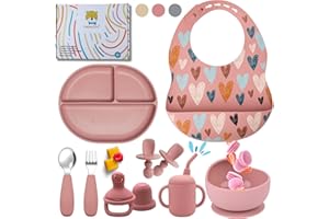 HappyDoo | Set Pappa Svezzamento | 12 Pezzi | Piatto Svezzamento con Ventosa | Citola | Bavaglini | Posate per Bambini | Bicchiere | Regalo Ciuccio Frutta |Set Pappa | In Confezione Regalo