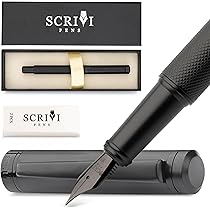 TIESOME Set di penne stilografiche di lusso in metallo, pennino fine da 0,5 mm, con 6 cartucce di inchiostro nero da 2,6 mm, scrittura liscia, regalo per ufficio, diario, uomini e donne