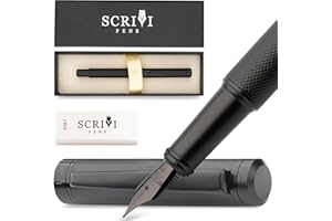 SCRIVI PENS Set Di Penne Stilografiche Di Lusso - [Nero] Penne Stilografiche Per Scrivere - Pennino Medio Liscio - Convertitore Di Inchiostro, 5 Cartucce D'inchiostro [Nero E Blu] Confezione Regalo