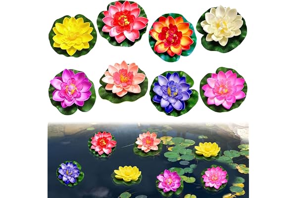 8 Pièces Nénuphars Artificiels Flottants, Fleurs Artificielles Flottantes, Fleur de Lotus Artificielle, Romantiques Artificielle Nénuphar Flottant Lotus pour Aquariums Jardin Terrasse Déco - A