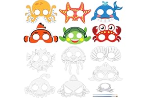 Landifor 24pcs Ocean Animals Masks Sea Animals Colour-In Mask DIY Painting Shark Turtle Octopus Mask for Kids Children Under the Sea Baby Shower Theme Birthday Party