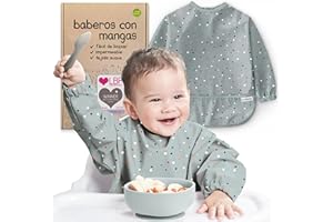 Nombear Baberos Bebé Impermeables con Mangas - Babero con Mangas Impermeable para BLW, desde 6 Meses, Fácil de Limpiar y de Secado Rápido