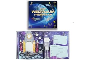 HEIMARTHAFEN „Mein Weltraum Freundebuch“ Ausfüllbuch für Jungen und Mädchen – Freundschaftsbuch für Kindergarten oder Grundschule - Geschenk zur Einschulung - Schulfreundebuch zum Ausfüllen im Weltall Design