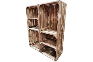 TERAMICO Teramo, cassette per frutta e vino, in legno, 50 x 40 x 30 cm, in legno fiammato, massiccia e stabile, ideali per la costruzione di mobili, di alta qualità (set da 4 ripiani corti)