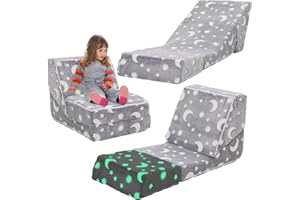 YULEYU Kids Sofa Bed, Fold Out Kid Sofa Chair 37IN (L)*18IN (H), Toddler Convertible Sofa Lounger, Modular Pull Out Couch for Boys and Girls (Grey, Small) (Light Gray, Small)