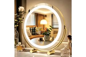 suohayu Sminkspegel med ljus, 50 x 50 cm LED makeupspegel, upplyst spegel med ljusstyrkjustering, 3 färger dimbar, smart touc