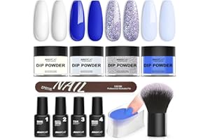 MAGYCAT Dip Powder Nail Kit Starter 4 Colors Stately Navy Blue Dipping Powder Liquid Set With Base&Acti-Vator Top Coat Brush Saver For Nail Dip Art DIY Kit At Home