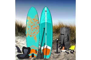 BRAST Paddle Gonflable Adulte avec siège 320x81x15cm Beaucoup des Accessoires supplémentaires : siège Kayak, Support caméra, pagaie, Sangle de Pied, Sac à Dos, Pompe - en Bleu Vert Rouge ou Turquoise