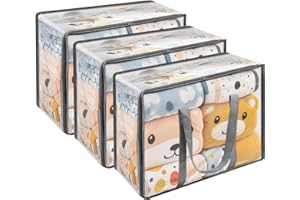 Vieshful Clear Clothes Storage Bag Organizer with Grey Reinforced Handle, 18.1 X 15 X 9.1 in, Storage Bag for Comforter, Blanket, Bedding, Duvet, Transparent Moving Totes with Sturdy Zipper, 3 Pack