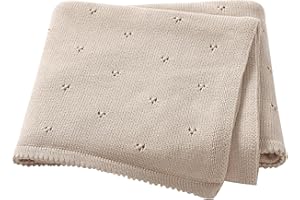 Hadetoto Baby Blanket 100% Cotton Cellular Blanket Baby Soft Cosy Knitted Blanket Beige 100x80cm
