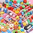100 Pcs Animal 3D Cartoon Pencil Erasers for Kids - Mini Puzzle Rubber Cute Vegetable Fruit Food Erasers for School, Party Favors, Games Prizes, Homework Rewards