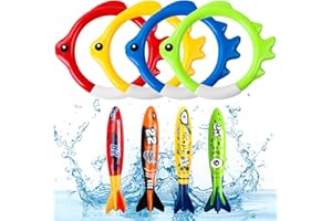 JOISHOP 8pcs Diving Pool Toys, Swimming Pool Toys with Diving Rings, Diving Torpedo Underwater Training Diving Game Toys for Kids Summer Swimming Pool Party Favors