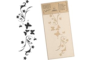 NAKLEO Plantilla de Borde para Pintura 21x45cm, Flor Mariposa Patrón, Stencil Plástico y Reutilizable de Dibujo, DIY Artesanía Manualidades Casa Decoración, Pared Madera Tejido Muebles