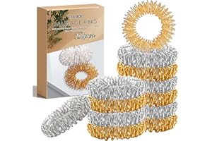 HALERCAY 12 Stücke Akupressur Ring,Jeweils 6 Goldenen und 6 Silbernen,Massage für Finger,Finger-Ringe für Fingermassage,Hoher Arbeitsdruck Fingerringe für Stress Reduzierstück,Anti Stress Ringe