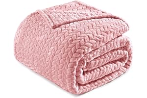 Exclusivo Mezcla Kuscheldecke Flanell-Fleecedecke mit Blättermuster, 230 x 170 cm Sofadecke für Ganzjahreszeit, Flauschig und Warm, Rosa