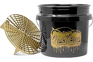 Nuke Guys Golden Bucket Limited Set – Seau de lavage GritGuard 3,5 gallons doré– Seau de lavage de voiture avec tamis à saleté pour le lavage doux de la voiture/moto