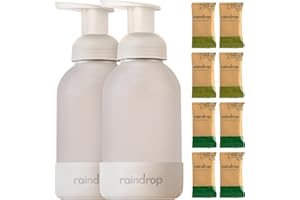 RAINDROP CLEAN Raindrop Sustainable Hand Soap Starter Pack, 2x Reusable Foaming Glass Dispenser Bottles and 8x Eco-friendly Hand Wash Refill Tablets and, Multipack, for Kitchen and Bathroom (Whitefrost)