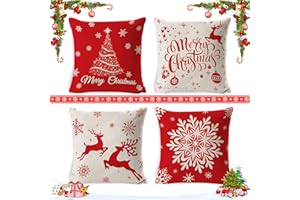 JIASHA Fundas navideñas para Cojines,4 pcs Almohada de Navidad,Decoracion Fundas Cojin Navideños Funda de Almohada Navideñas Funda de Almohada navideña para el hogar (A)