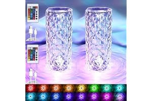 YeahBoom 2 Stück LED Kristall Tischlampe,2000mAh 16 Farben Touching Control Rose Crystal Lampe,Nachttischlampe Touch Dimmbar mit Fernbedienung,RGB Farbwechsel Nachtlicht für Schlafzimmer Wohnzimme