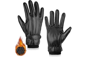 Jeffdad Guanti invernali in pelle, colore nero, impermeabili, per uso medio, invernali, per touchscreen, caldi, spessi, antivento, protezione dal freddo, guanti da uomo, per esterni, guida, campeggio,