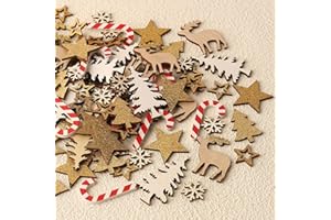 HERZWILD 108pcs holz Streudeko Weihnachten Glitzer Weihnachtsdeko Klein Holz Konfetti für Weihnachten Deko Tischdeko DIY Handwerk (mehrfarbig-B)