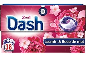 Dash 2en1 PODS, Lessive En Capsule, 38 Lavages, Jasmin Et Rose De Mai, 3 SEMAINES DE FRAÎCHEUR* AVEC L’ADOUCISSANT LENOR, Fabriquée En France, Dash 2in1