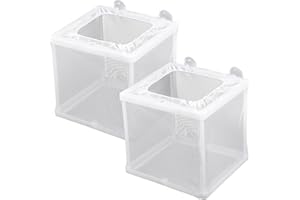 FDCLIXUVOL 2 Stück Aufzuchtbecken Aquarium, Aquarium Fische Brutkasten Aquarium Isolation Netz Ablaichkasten Fischzuchtkasten mit Saugnapf Laichkasten für Aquarium Baby Fisch, 16x14x15 cm