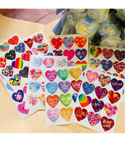 216 Adesivi Di San Valentino A Forma Di Cuore | Kit Di 16 Fogli Con 108 Design | Adesivi In Vinile Impermeabili Per Laptop, Bottiglia, Album