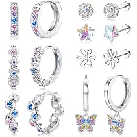 Diamday 20G Orecchini A Bottone Per Bambina E Donna - Set Da 8 Paia In Acciaio Inossidabile 316L Ipoallergenico Con Perla, Cuore, Farfalla E Zirconi - Regalo Per Ragazze
