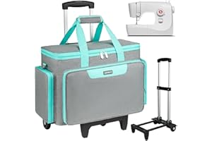 LEFOR·Z Rolling Sewing Machine Case with Wheels,Sewing Machine Carrying Bag,Trolley Tote Bag Fits for Most Standard Singer,Brother,Janome Sewing Machine and Accessories,Grey Green