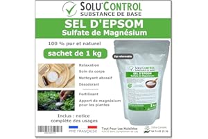 TOUT POUR LES NUISIBLES Sel d'Epsom 1 kg - Solu'Control - Sulfate de Magnésium 100% Pur et Naturel - Relaxation, Soin du Corps, Déodorant, Fertilisant et Apport en Magnésium pour Plantes - Sachet avec Zip Refermable