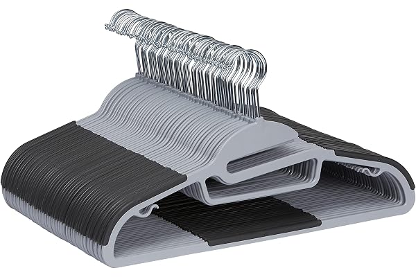 Amazon Basics Cintres en plastique enduit de caoutchouc, 50 pièces, gris