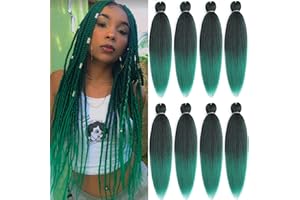 LDMY Pre-stretched Braiding Hair-26inch 8pcs/pack Hair for Braiding Ombre Green Synthetic Kanekalon Hair for DIY Wigs and Braids