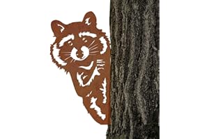 ‎STEELMONKS Edelrost Waschbär Baumstecker - Gartendeko für Draußen aus echtem Cortenstahl. Schöne Garten-Verzierung, einzigartig und langlebig.