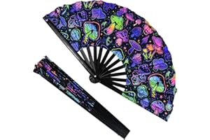 XinSeYuAN UV Glow Rave Fan Foldable for Drag Queen - Large Clack Festival Folding UV Glow Rave Fan Hand Fan - for EDM, Music Festival, Event, Party, Dance, Performance