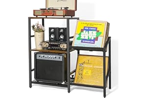 IKKLE 3 Etagen Plattenspieler-Ständer, Vintage Beistelltisch Plattenspieler Regal mit Schallplattenaufbewahrung Holz Vinyl Schallplattenständer Vinyl Holder Fasst 160 Alben für Wohnzimmer Schlafzimmer Büro