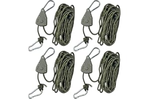 ALGUIRNEX 4-Pack Heavy Duty Tarp Guy Ropes Kit - 5m Reflective Wind Ropes with Pulley Hooks (34kg) & Snap Hooks (60kg) 4mm Camping Cord for Tents, Awnings & Tarps (Green)
