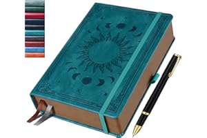 HwxBen Journal for Men & Women, Daily for Classic Lined Writing, 360 Pages Hardcover Journaling Notebook with Pen, Vintage Sun & Moon Design, Seagreen, A5 (5.9'' x 8.5'')