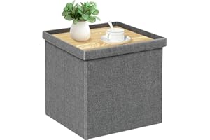 Bonlife Grey Ottoman Coffee Table,Toy Storage Box with Lid,Foldable Stool Seat Footstool with Storage,for Living Room,Bedroom,40.5x38.5x38cm