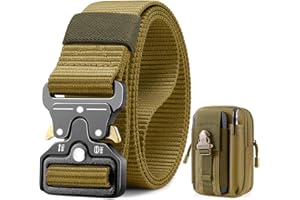 BESTKEE Cintura Tattica, 3,8 cm Cintura da Lavoro Militare, Cintura in Nylon Resistente con Fibbia Metallica a Rilascio Rapido, Regalo con Sacca Tattica MOLLE