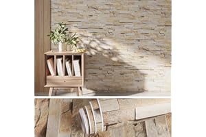 VEELIKE Tapeta o wyglądzie kamienia, beżowa, 60 cm x 900 cm, tapeta kamienna, samoprzylepna, imitacja cegły, tapeta kuchenna, kamień, ściana, zmywalna, folia samoprzylepna, tapeta ścienna, łazienka,