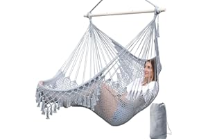 Chihee Sièges Suspendus Chaise Hamac Chaise Suspendue Très Grand Chaise en Coton tissé Doux,Barre d'écartement en métal Solide et Pliable Chaise balançoire en Dentelle à siège Large et Extensible