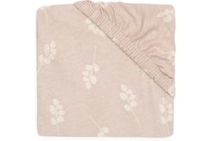 ‎JOLLEIN Jollein Spannbettlaken Jersey - Twig, Wild Rose - 70x140cm - 100% Baumwolle - Spannbetttuch - Beige mit Altrosa Zweigen