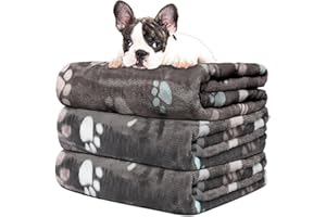 Rezutan Dog Blanket,3 Pack Grey Blankets for Dogs,Washable Fleece Puppy Blankets,Soft Warm Pet Blankets for Small Dogs,Cats,Cute Paw Print,Pet Blanket Sleeping Mat for Sofa Bed,Grey,40X 60CM