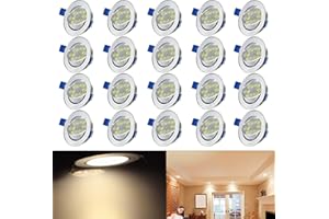 Aufun Lot de 20 Spots LED encastrables orientables 3W éclairage encastré intérieur Projecteur Rond Plafond 110V-230V Angle de rayonnement de 120 °- Blanc chaud