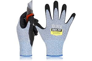 DEX FIT Cru553 Guanti Anti Taglio Livello 5 - Vestibilità Comoda 3D, Presa Antiscivolo in Nitrile, Leggeri e Traspiranti, Resistenti, Touchscreen, Lavabili; Blu 9 (L) 1 Paio
