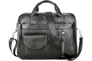 FANDARE Sac à Main Business Porte-Document Homme Sacoche Femme Cuir Véritable Cartable Sacoche Ordinateur Portable Mallette Affaires Sac Bandoulière pour Collège Cours Travail Business Voyage Noir