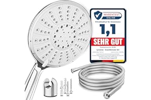Lyvanas - TESTSIEGER - Duschkopf mit Schlauch und Halterung - Brausekopf für Dusche & Badewanne in extra gross (Ø15cm) - Wellness Regendusche mit 5 Strahlarten (Premium Set 2025)